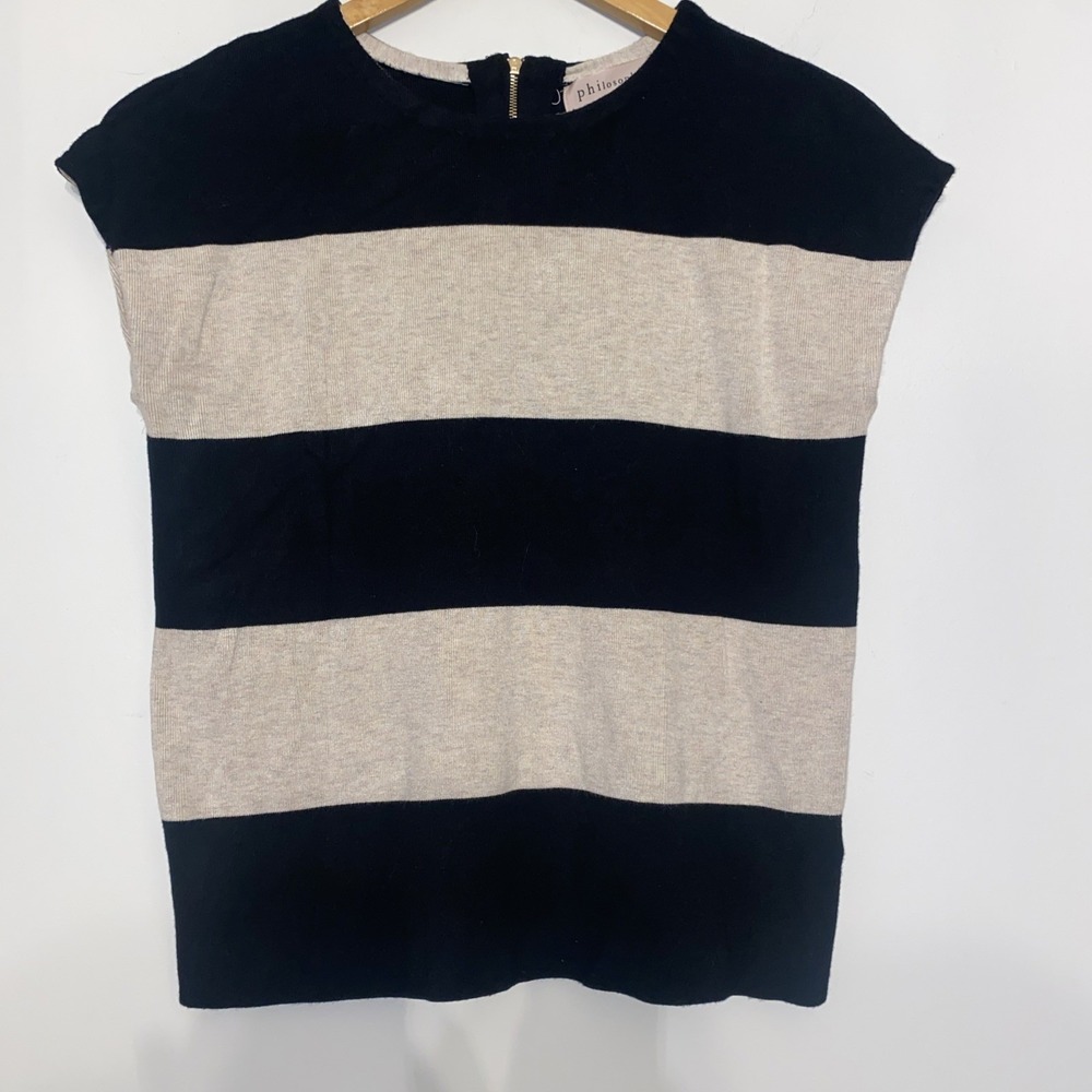 Philosophy Colorblock Sleeveless Knit Top Women's Medium Black Beige Back Zip